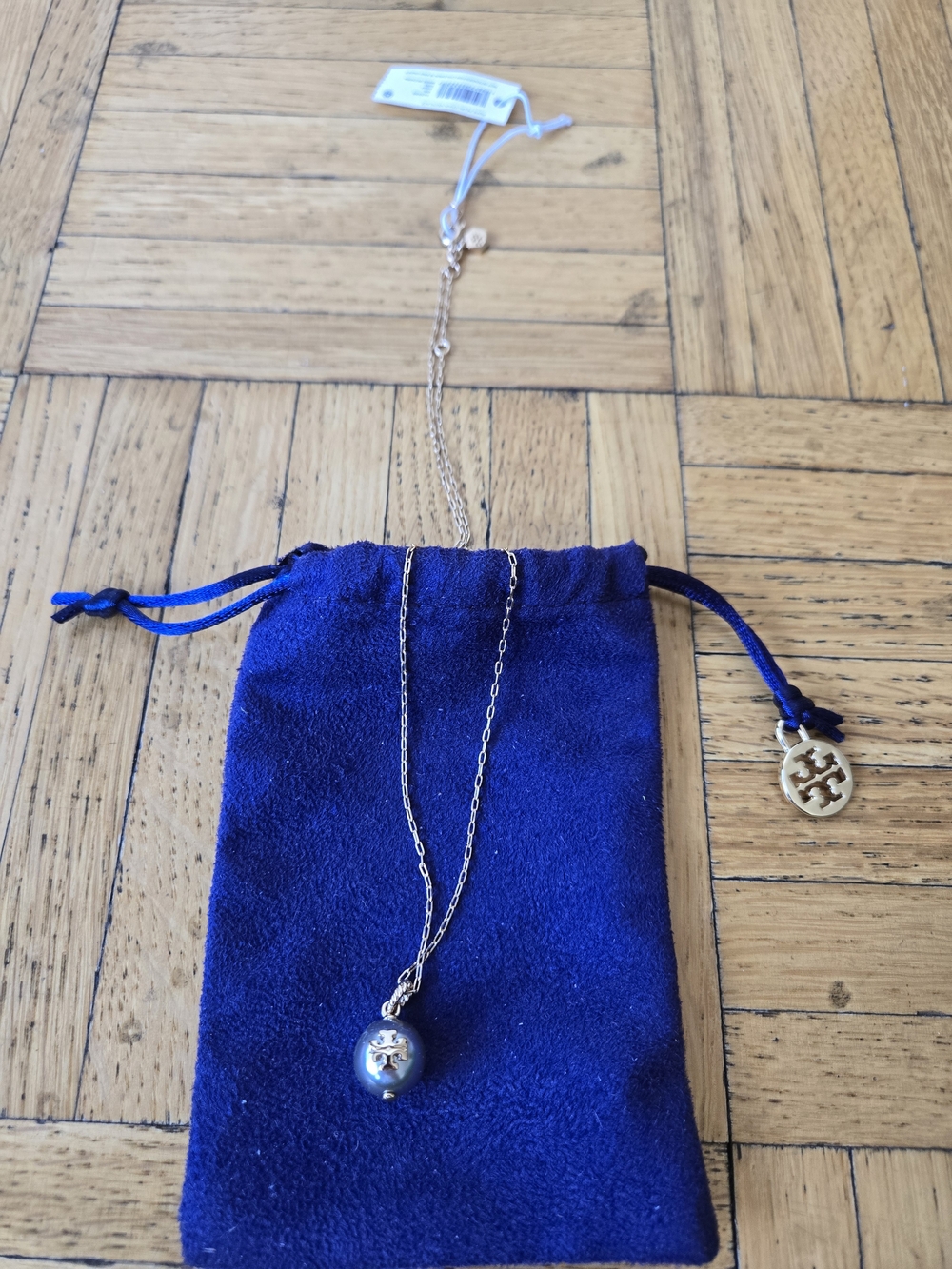 Brand New With Tags Tory Burch Rope Chain Necklace with Pearl Pendant